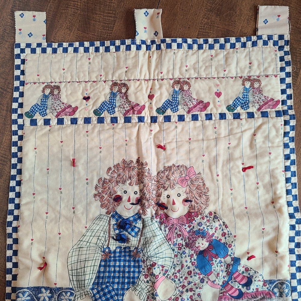 Vtg Raggedy Ann & Andy Baby Quilt Wall Hanging Throw Blanket Nursery Handmade - Picture 2 of 15